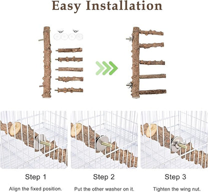CozyCabin Natural Bird Ladder Stand, Hanging Multi Branch Grapevine Parrot Perch Bird Cage Toys for Small Budgies Conure Parakeets Cockatiels Lovebirds (Ladder)