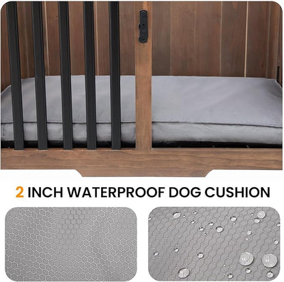 Wooden Dog Crate Furniture,Foldable and Portable Dog Kennel Furniture Indoor,Decorative Dog Crate End Table No Assembly.(Large,Maroon)