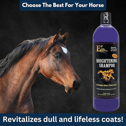 E3 Brightening Shampoo for Horses 32oz - Enhances Coat Color, Deep Cleansing, Moisturizes & Conditions, Gentle Formula, Vet Approved