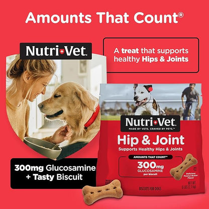 Nutri-Vet Hip and Joint Biscuits for Dogs, Large Breed Mobility Supplement, 300mg Glucosamine per Dog Treat, Supports Cartilage Flexibility and Connective Tissue, Crunchy Peanut Butter Flavor, 4lb Bag