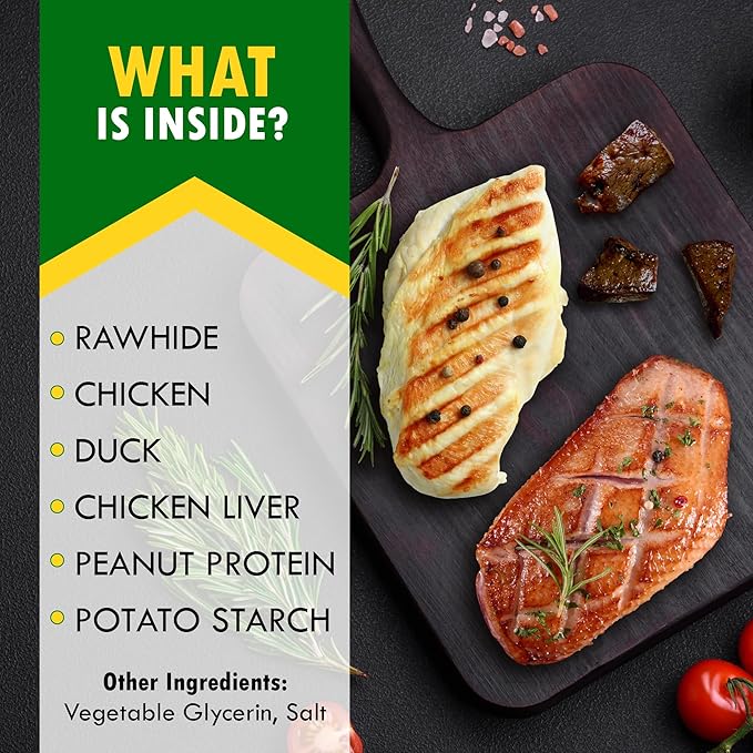 Kabobs Dog Rawhide Treats with Duck & Chicken Human Grade Meat - All Natural & Organic Dried Snacks - Grain Free Long Lasting Chews for Large & Small Dogs - Best Sticks for Training & Healthy Teeth