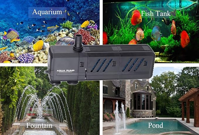 MQ 130GPH Submersible Water Pump (500L/H, 6W) with Filters and Water Nozzles, Ultra Quiet for Aquarium, Fish Tank, Pond, Fountain, Hydroponics