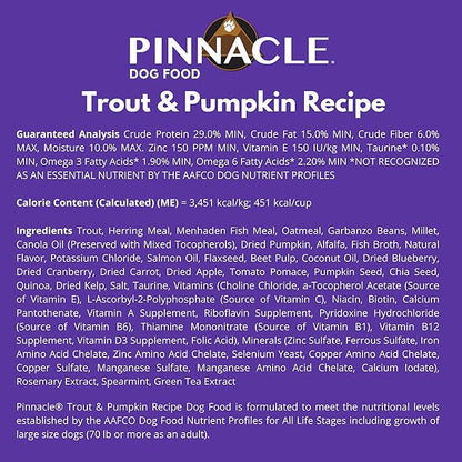 Pinnacle Trout & Pumpkin Dry Dog Food 22 lb, Infused with Broth