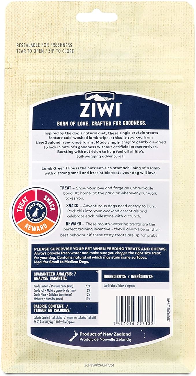 ZIWI Dog Chews and Treats  Lamb Green Tripe - All Natural, Air-Dried, Single Protein, Grain-Free, High-Value Treat, Snack, Reward 2.8 Ounce (Pack of 1)