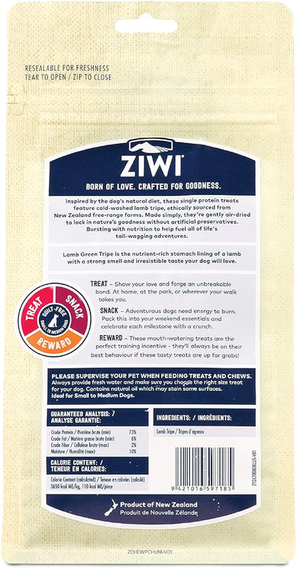 ZIWI Dog Chews and Treats  Lamb Green Tripe - All Natural, Air-Dried, Single Protein, Grain-Free, High-Value Treat, Snack, Reward 2.8 Ounce (Pack of 1)