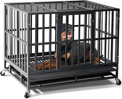 38 inch Heavy Duty Indestructible Dog Crate,2025 New Upgraded Reinforced Baseplate for Large Dogs,XL Dog Kennel Indoor for High Anxiety Dogs/Max Load Capacity 200lbs/Double Door with Wheels