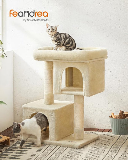 Feandrea Cat Tree, 33.1-Inch Cat Tower, L, Cat Condo for Large Cats up to 16 lb, Large Cat Perch, 2 Cat Caves, Scratching Post, Beige UPCT61M