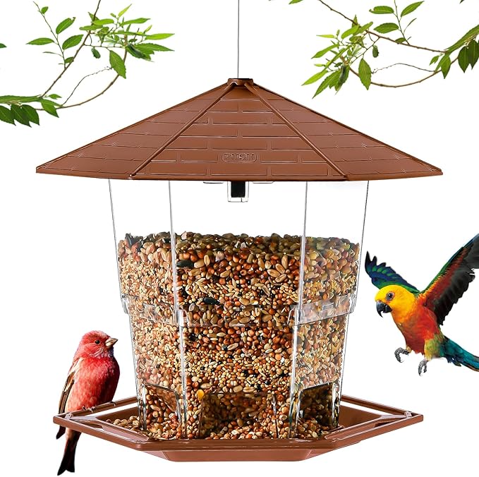Bird Feeders for Outdoors Hanging Bird Feeder Wild Birds Seed, Brown
