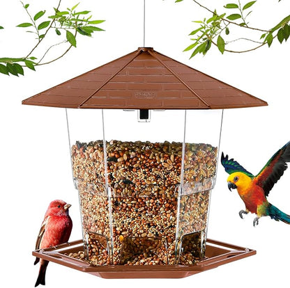 Bird Feeders for Outdoors Hanging Bird Feeder Wild Birds Seed, Brown