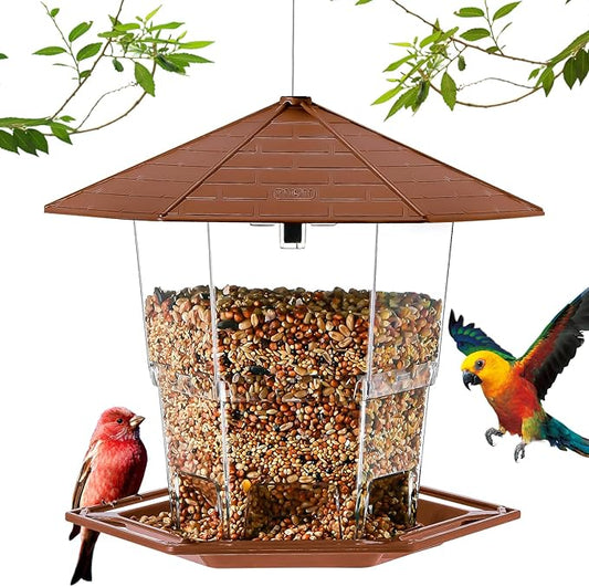 Bird Feeders for Outdoors Hanging Bird Feeder Wild Birds Seed, Brown