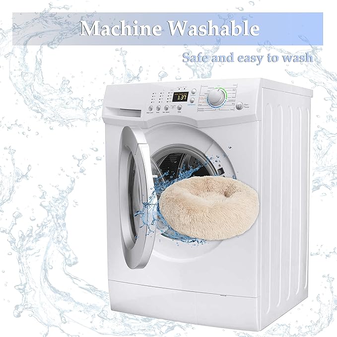 Small Dog Bed Calming Dogs Bed for Small Medium Large Dogs Anti-Anxiety Puppy Bed Machine Washable Warming Cozy Soft Pet Round Bed Fits up to 10-100 lbs (23_mallï¼_ack of 1ï¼, Beige)