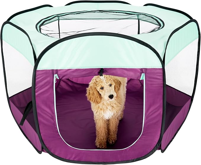 Furhaven Portable Dog Playpen Cat Tent, Pet Playground/Kennel Foldable Indoor Outdoor Zippered Puppy Crate - Purple, Extra Large
