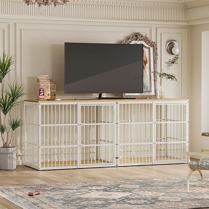 48'' XXL Dog Crate Furniture with 3 Doors,Wooden Crate End Table Heavy Duty Indoor Combination Cage for Medium to Large Dogs, Multiple Units Can be Combined, Natural Beech