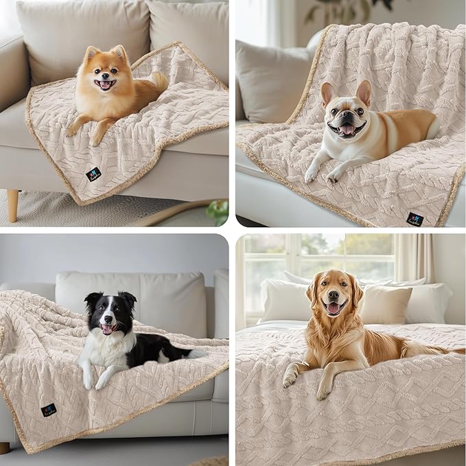 Waterproof Pet Blanket, Liquid Pee Proof Dog Blankets for Sofa Bed Couch, Reversible Sherpa Fleece Furniture Protector Cover for Small Medium Large Dogs Cats,Beige-Thicken Mediumï¼57" x 40"ï¼