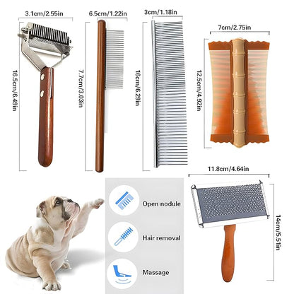 5 Pack Dog Slicker Brush,Wooden Handle Grooming Brush for Shedding & Grooming Short Long Haired Pets,Removes Loose Fur, Undercoat, Tangled for Sensitive Skin of Cats,Easy to Cleaning