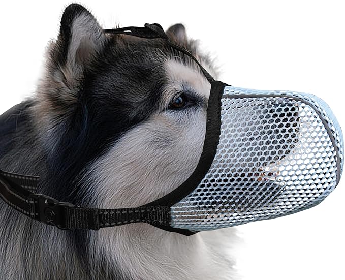 Dog Muzzle, Breathable Soft Muzzle for Extra Large Dogs to Anti & Prevent Barking Biting Chewing, Reflective & Adjustable Basket Muzzle with Air Mesh for German Shepherd Blue XXL