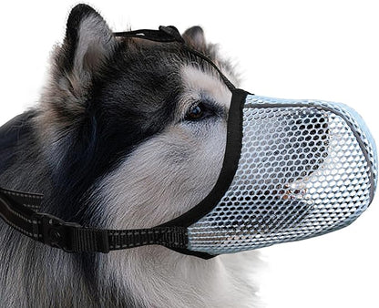 Dog Muzzle, Breathable Soft Muzzle for Extra Large Dogs to Anti & Prevent Barking Biting Chewing, Reflective & Adjustable Basket Muzzle with Air Mesh for German Shepherd Blue XXL
