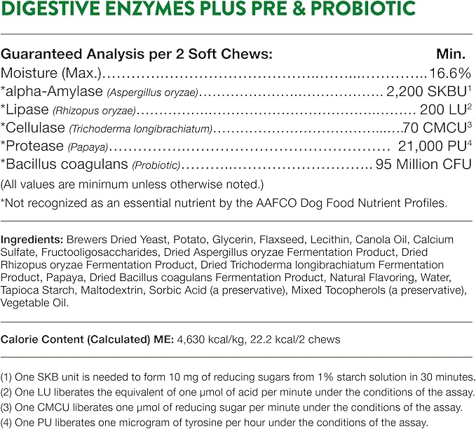 NaturVet  Digestive Enzymes - Plus Probiotics & Prebiotics  Helps Support Diet Change & A Healthy Digestive Tract  for Dogs (Soft Chews, 70 Count)