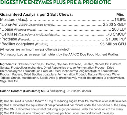 NaturVet  Digestive Enzymes - Plus Probiotics & Prebiotics  Helps Support Diet Change & A Healthy Digestive Tract  for Dogs (Soft Chews, 70 Count)