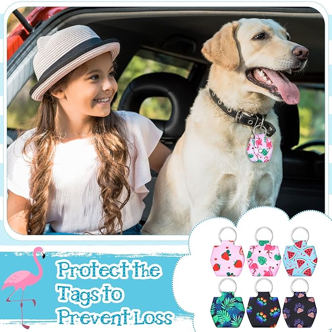 6 Pieces Dog Tag Holder Portable Pet ID Tag Soundless Dog Tag Silencer Bag Dog Tag Cover with Rings Quiet Dog Tag Bag Protector for Dogs Cats Pets (Summer Style)
