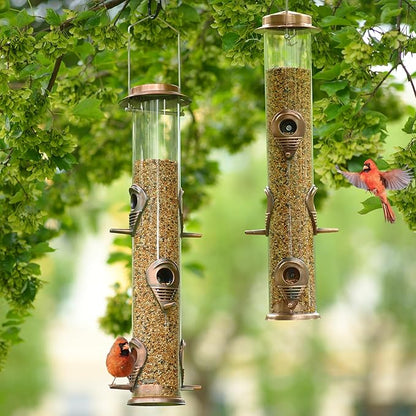 MIXXIDEA Metal Tube Bird Feeders for Outdoors - 6 Ports Hanging Feeder Attracts Wild Birds in Your Lawn, Garden, Balcony - Antique Copper - 1 Pack