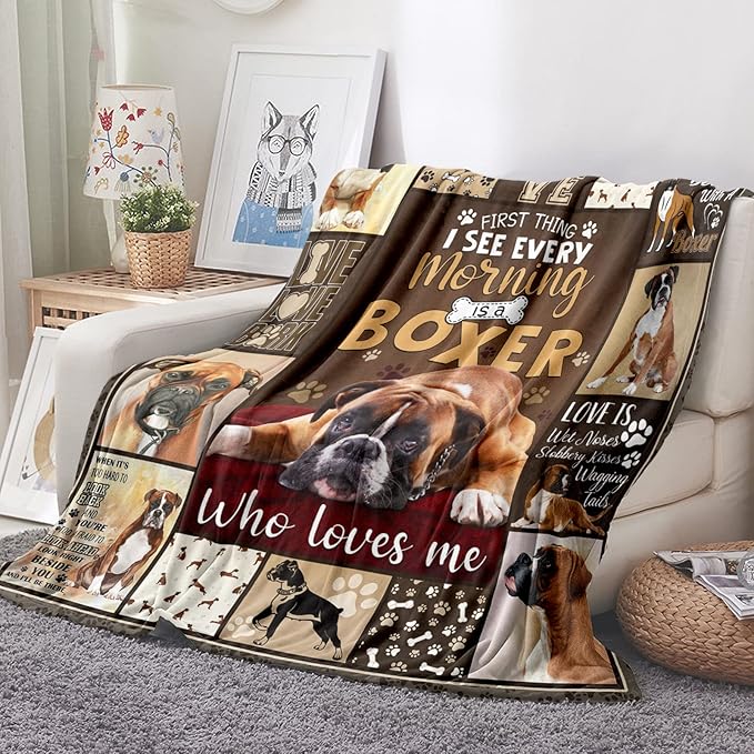 Tupmnbry Boxer Dog Blanket Cute Puppy Throw Blanket Super Soft Flannel Throw Blanket Lightweight Fluffy Plush Fuzzy Bed Blanket for Cute Pet 50"X60"