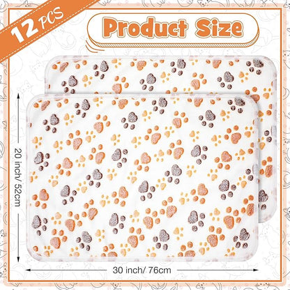Tegeme 12 Pieces Pet Blanket Soft Fleece Dog Fluffy Doggie Warm Felt Throw Spring Cute Paw Print Puppy Kitten Sleep Mat Bed Covers for Cat(30 x 20 Inch,White)