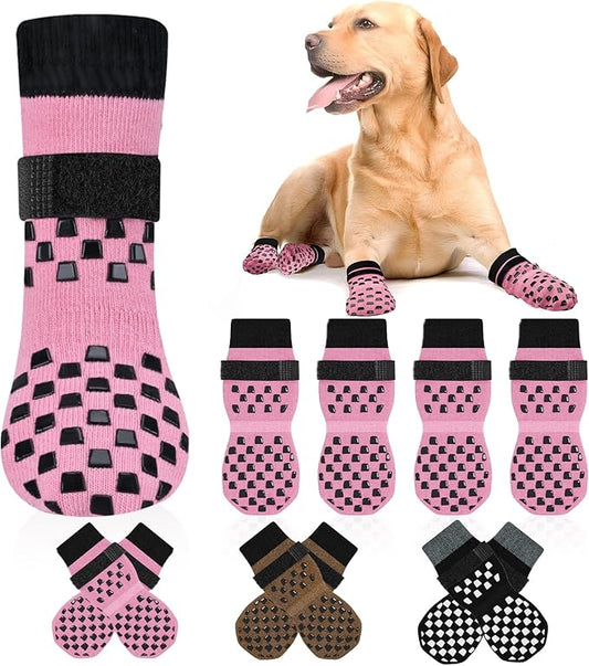 Non Slip Dog Socks to Prevent Licking Paws Grippy Socks for Senior Dog on Hardwood Floors Anti Slip Dog Socks for Hot Pavement Double Side Paw Protector Prevent Scratching Pink M