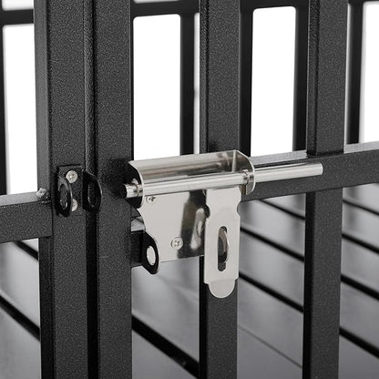 52inch Metal Heavy Duty Dog Cage with Door and Roof Doors of 2 Patent Latches,Pet Crate Doggy Kennel,w/ 2 Plastic Pans & 4 Lockable Caster Wheels,for Large or Medium Size Pets,Black