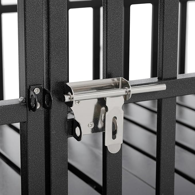 52" Heavy Duty Dog Crate,Metal Pet Cage Roof Strong Playpen with Sturdy Latches and Lockable Wheels,Large Kennel W/Removable Trays for Large Dogs,Black