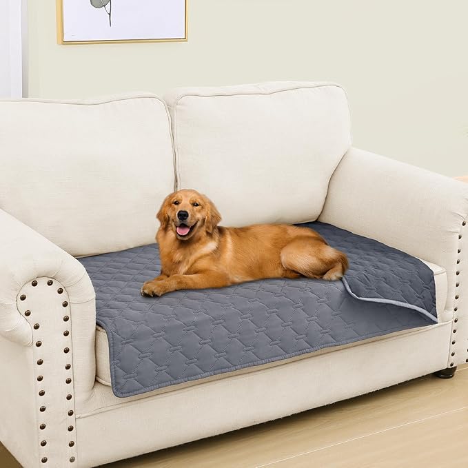 Smiry Waterproof Dog Blanket, Soft Dog Bed Cover Pet Blanket, Reversible Couch Cover for Dogs Washable, Pet Couch Covers for Sofa Furniture Protector for Puppy Cat (30x53 Inch, Grey/Dark Grey)