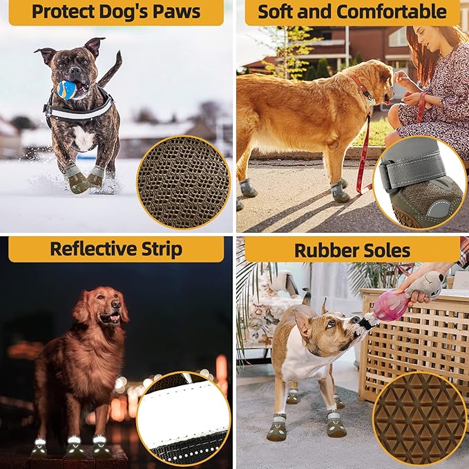 Dog Shoes for Large Dogs, Medium Dog Boots & Paw Protectors for Hardwood Floors, Outdoor Dog Booties for Hot Pavement Winter Snow Hiking, Breathable Dog Shoes with Reflective Strips Size 5