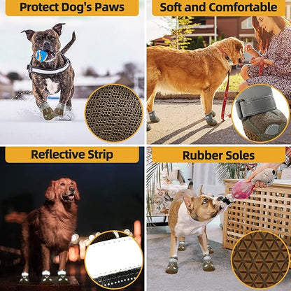 Dog Shoes for Large Dogs, Medium Dog Boots & Paw Protectors for Hardwood Floors, Outdoor Dog Booties for Hot Pavement Winter Snow Hiking, Breathable Dog Shoes with Reflective Strips Size 5
