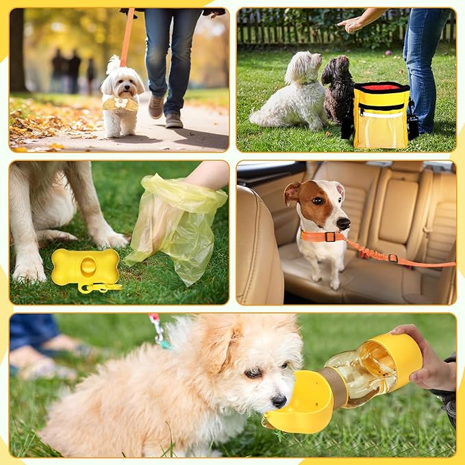 Abbylike 50 Pcs Puppy Supplies Starter Kit for Small Dogs Puppy Essentials Includes Leash, Bowls, Teeth Brushes, Water Bottle, and More Accessories for Dogs Christmas Welcome Gift(Yellow)