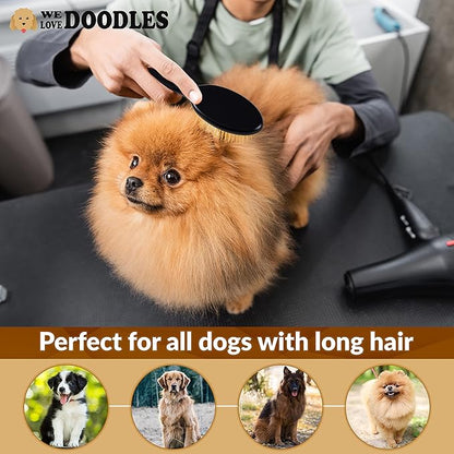 Pet Grooming Detangler Pin Dog Brush For Shedding and Removing Loose Fur, Lightweight Beech Wood with Gold Plated Pins for Long Hair [We Love Doodles]