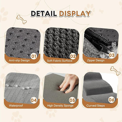 Romrol Dog Stairs Ramp for Beds Couches, Extra Wide Pet Steps with Durable Non-Slip Waterproof Fabric Cover, Dog Slope Stairs for Small Dogs and Cats or Pets Friendly, 3-Tiers