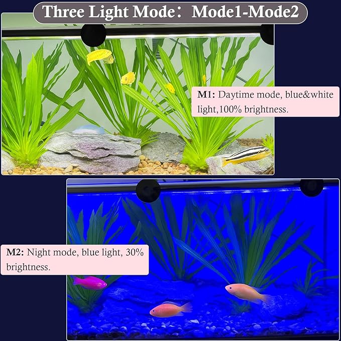 Dirvin 15inch Submersible Aquarium LED Light for Fish Tank, 24/7 Cycle Fish Tank Light with Timer, 27 LED Beads 3 Colors 3 Modes Brightness Adjustable, 8W