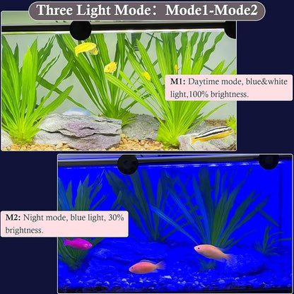 Dirvin 15inch Submersible Aquarium LED Light for Fish Tank, 24/7 Cycle Fish Tank Light with Timer, 27 LED Beads 3 Colors 3 Modes Brightness Adjustable, 8W
