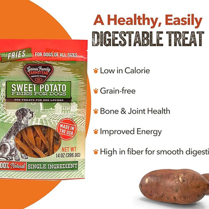 Gaines Family Farmstead Sweet Potato Dog Treats, All Natural Fries, Soft Chews for Dogs, All Ages & Breeds, Nutrient-Rich, Rawhide Alternativem, Dog Training & Rewards, 14 Oz. Bag