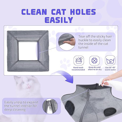 Indoor Cat Cave Bed, Sturdy and Scratch Resistant Removable Cat Tunnel Bed with Removable Soft Pad, Suitable for Small to Medium Cats (Gray)-1