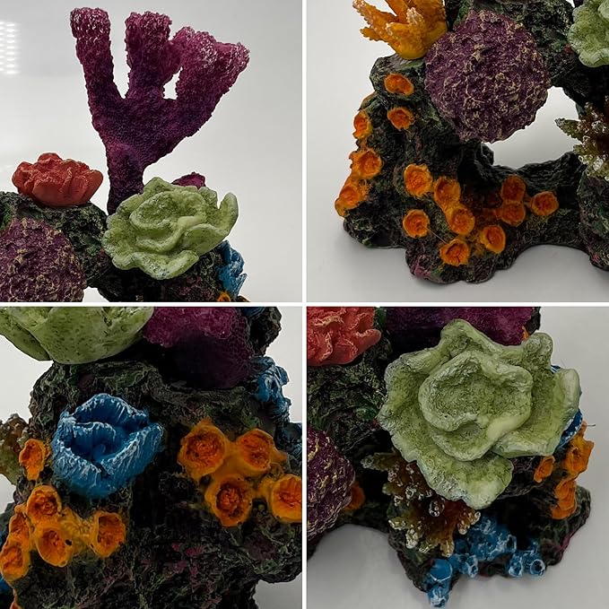 Charming Resin Coral Reef Ornament - Realistic Aquarium Decor Gift for Fish & Shrimp Hideaway, Suitable for Freshwater & Saltwater Tanks (6.1 x 4.1 x 6.1 inches)