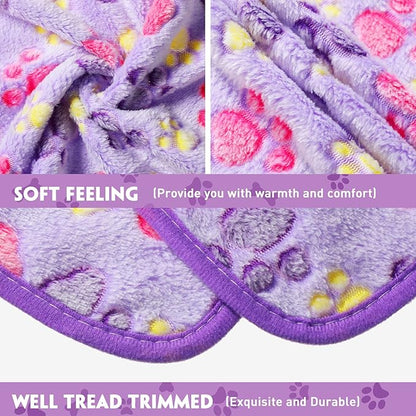 Tatuo 4 Pcs Dog Blanket Pet Puppy Blanket Puppy Teething Toys Paw Print Fleece Blanket for Pet Cat Soft Warm Sleep Mat Guinea Pig Cage Blanket(Small(24 x 16 Inch),Purple)