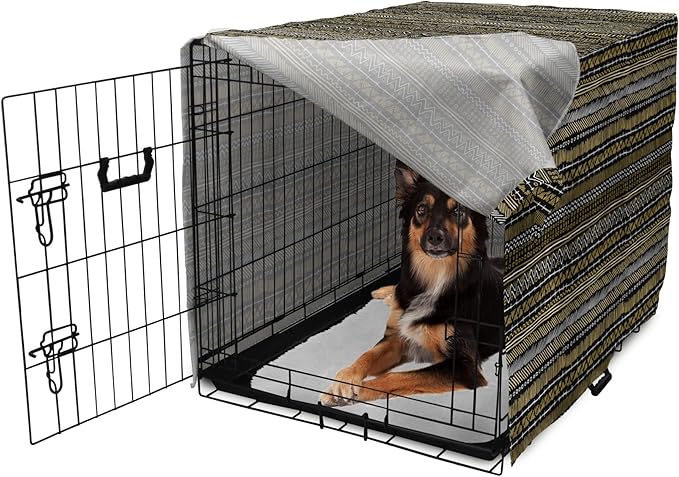 Ambesonne Boho Dog Crate Cover, Tribal Ethnic Retro Mayan Native American Funky Hippie Culture Pattern, Easy to Use Pet Kennel Cover for Medium Large Dogs, 36 Inch, Coffee Charcoal