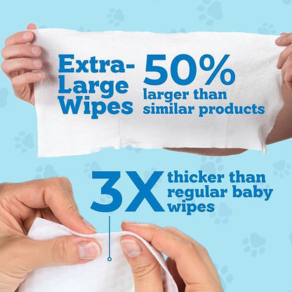 Pets XL Hypoallergenic Pet Wipes - Deodorizing No Bath Cleaning for Dogs & Puppy Grooming | Ear, Face, Butt, Paw Wet Wipe | Enriched w/Aloe, Chamomile, Oat Amino Acids | Healthier Coat & Skin