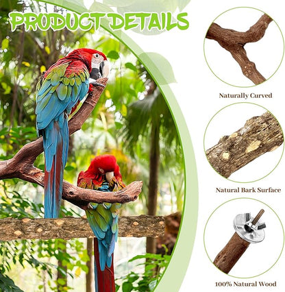 Natural Wood Bird Perches for Cage, Parrot Perch Stand & Platform, Bird Cage Accessories for Parakeets, Cockatiels, Conures, Lovebirds (Brown, Natural Grapewood Variety Set - 8PCS)