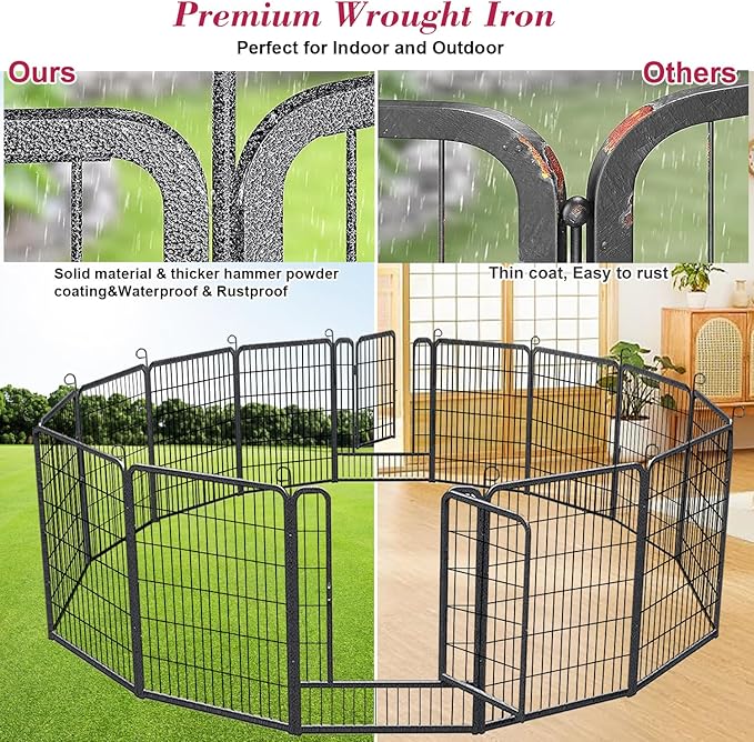 Dog Playpen, 40 inch Height 10 Panels Heavy Duty Dog Fence Pet Playpen with Door, Anti-Rust Dog Exercise Pen with Lock, Portable Pet Fence Outdoor for Yard RV Camping