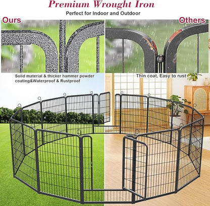 Dog Playpen, 40 inch Height 10 Panels Heavy Duty Dog Fence Pet Playpen with Door, Anti-Rust Dog Exercise Pen with Lock, Portable Pet Fence Outdoor for Yard RV Camping