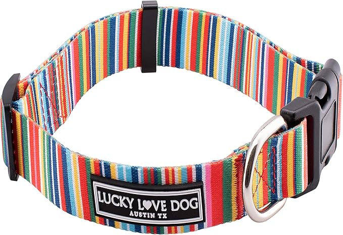 Lucky Love Dog Collar, Rainbow Stripes Pattern Dog Collar for Tiny Dogs, Comfortable & Soft Dog Collars, Hippie, XS