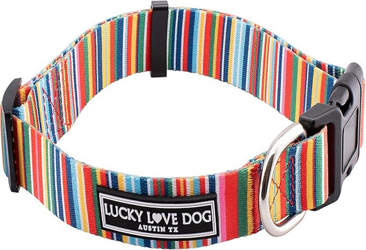 Lucky Love Dog Collar, Rainbow Stripes Pattern Dog Collar for Tiny Dogs, Comfortable & Soft Dog Collars, Hippie, XS