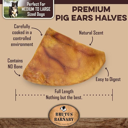 100% Natural Half Pig Ear Dog Treat, 40 pack, Our Healthy Dog Pig Ears Halves Are Easy To Digest, Chemical & Hormone Free Thick Cut Pig Ears For Dogs Aggressive Chewers, Great For Small Or Large Dogs